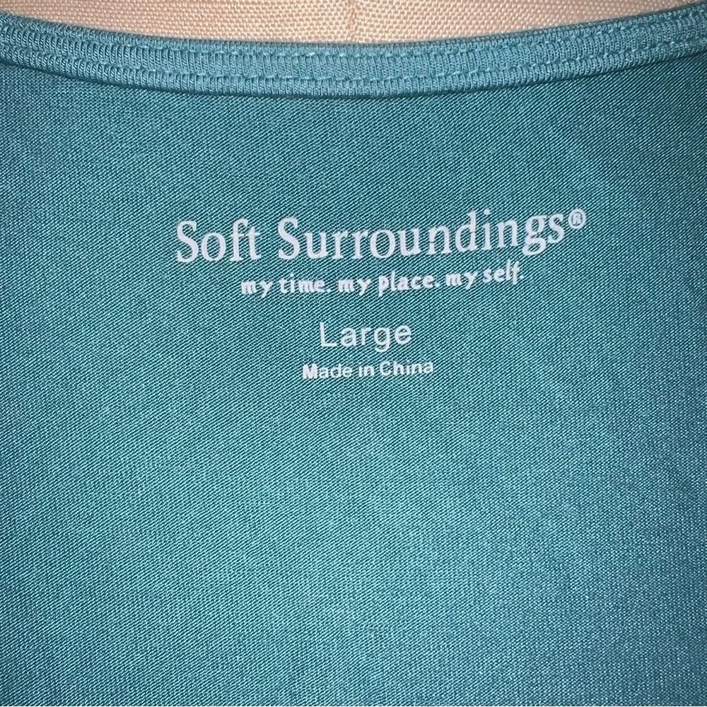 Soft Surroundings Teal Blue Ruched Neck Tank‎ Top Tunic Women's Large